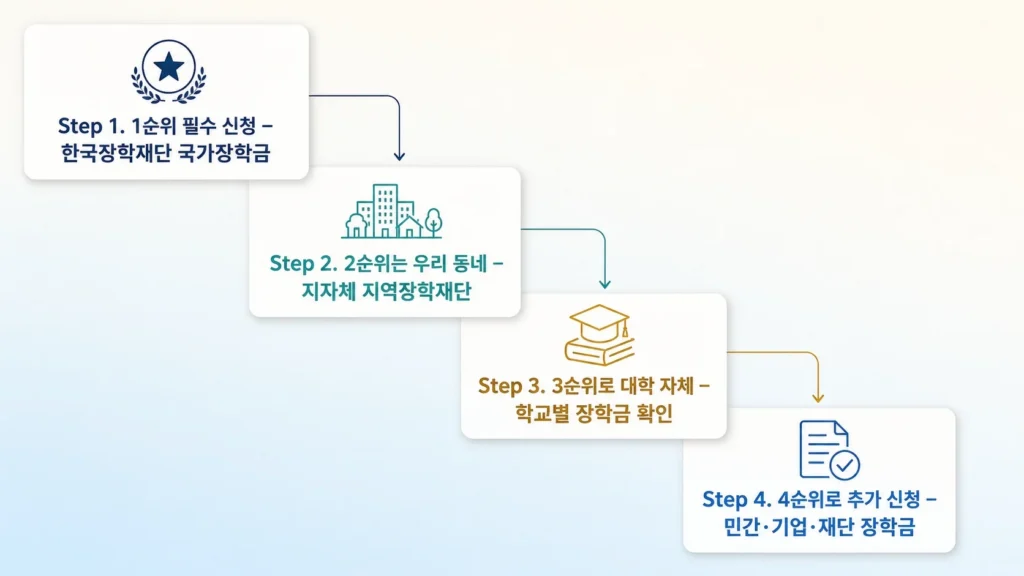 대학생과 학부모를 위한 장학금 신청 순서 인포그래픽