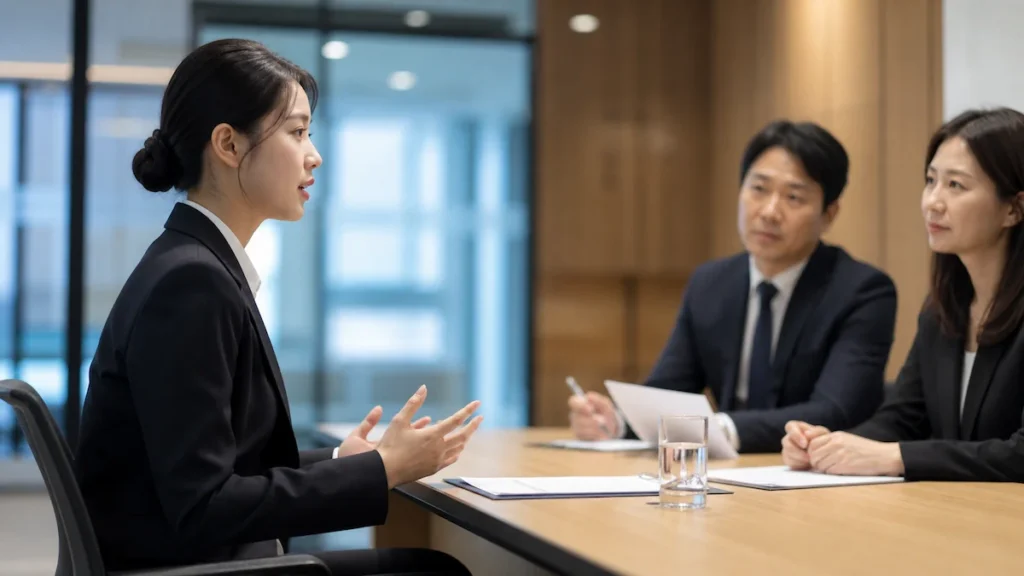 은행 채용 면접을 보고 있는 지원생