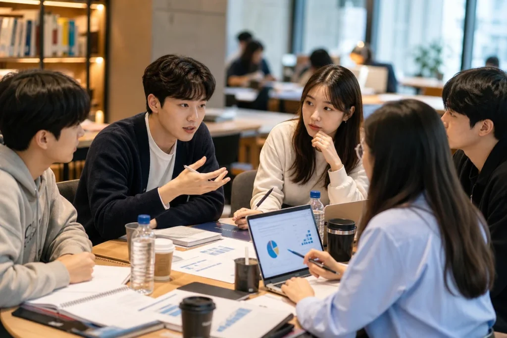 소그룹 토론 중인 송원문화재단 장학생들