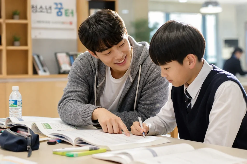 중학생을 멘토링하는 일주학술문화재단 장학생