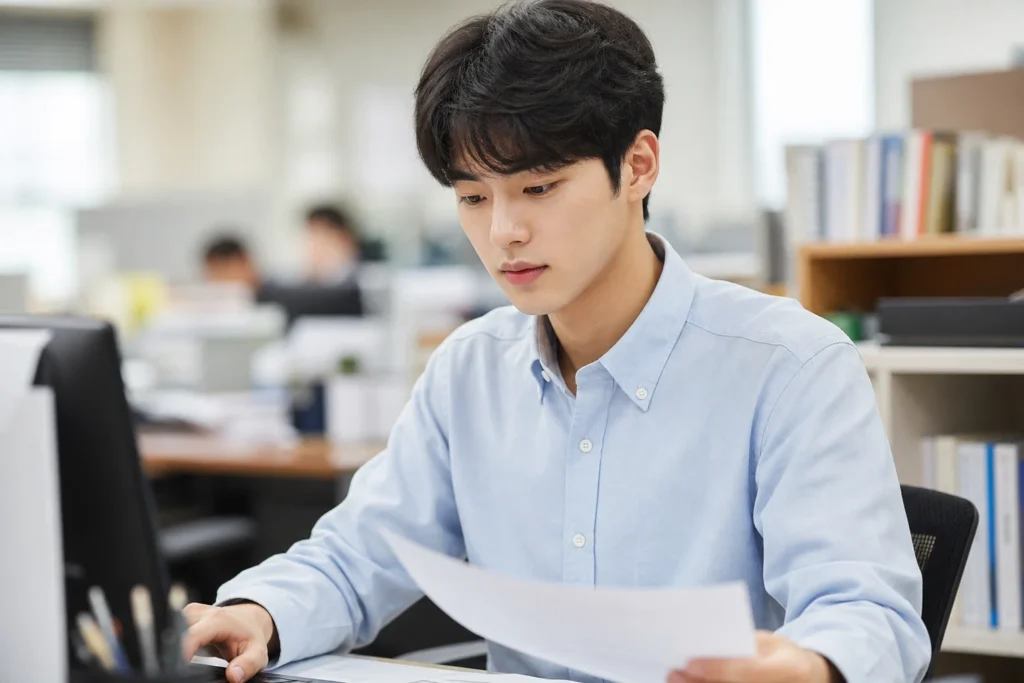 학과 사무실에서 일하고 있는 근로장학생