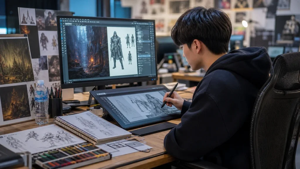 게임 캐릭터 디자인을 하는 게임 디자인 전공 상아장학재단 장학생