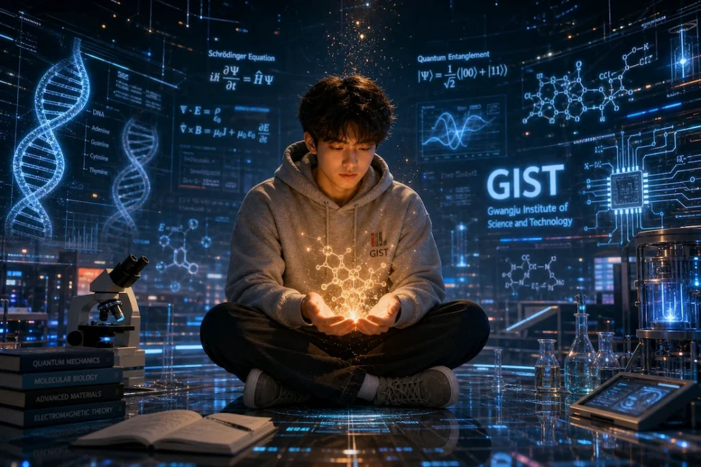 GIST 학생과 과학의 교류를 표현하는 컨셉 이미지 첨단 미래 과학 상징