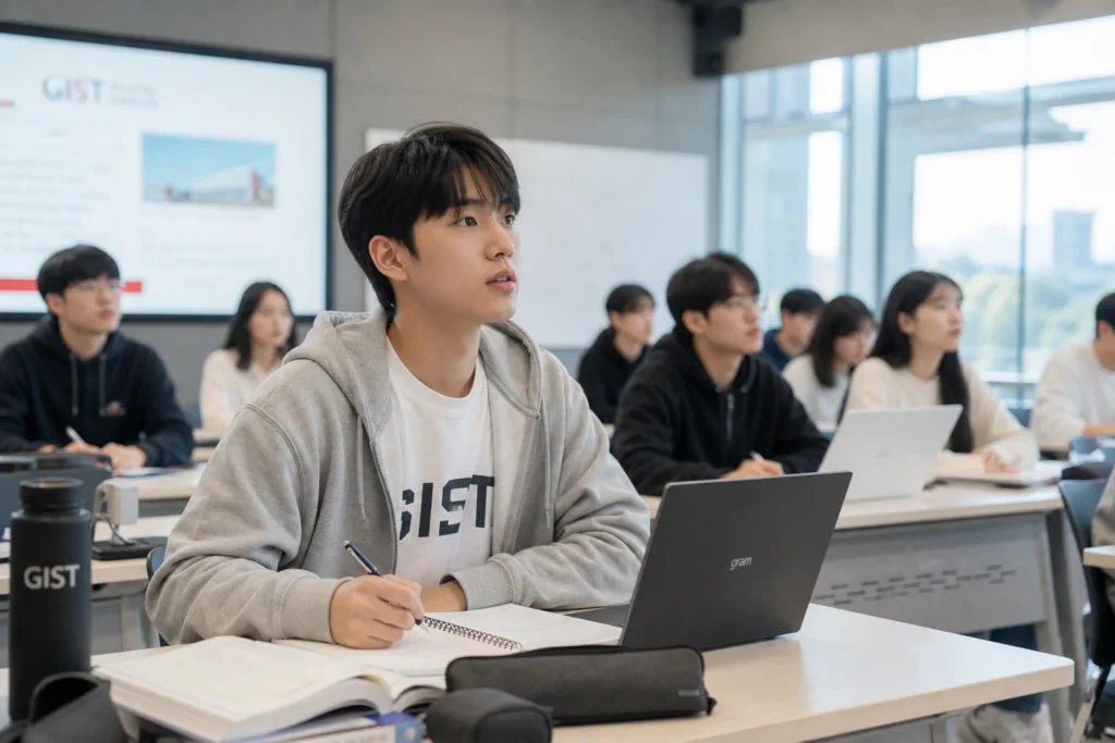 GIST 학생이 수업 듣는 강의실 모습 주변에 많은 학생들
