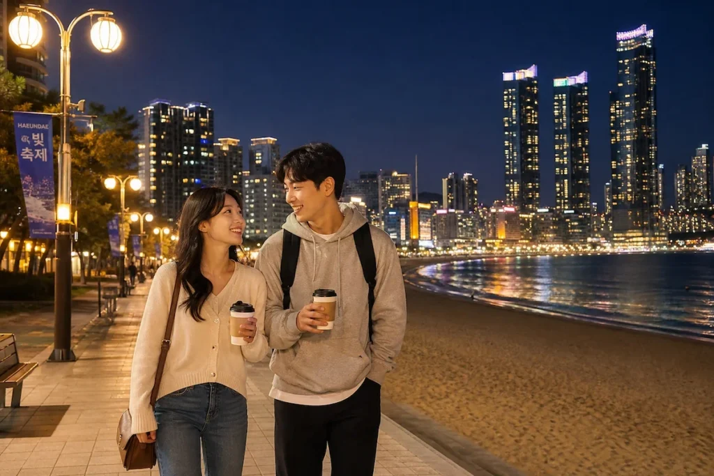 부산시 지역장학재단 장학생 커플의 해운대 산책