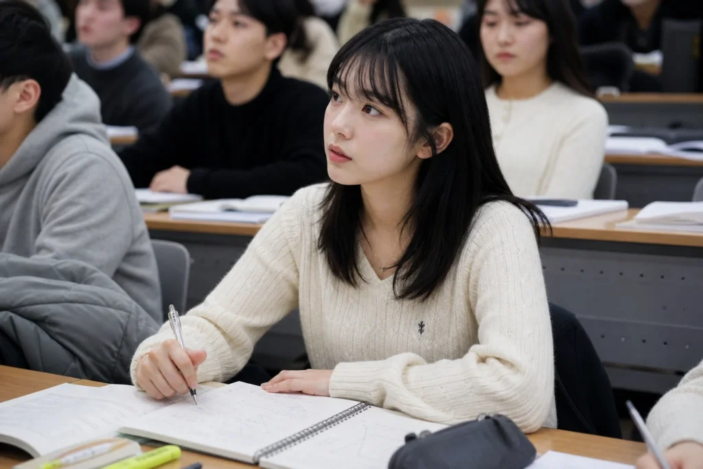 미시경제학 강의 집중하는 경제학과 학생