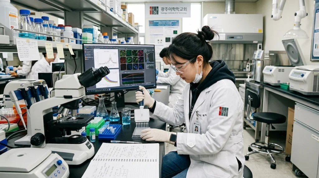 호남 지역장학재단 장학생의 연구실 연구 모습