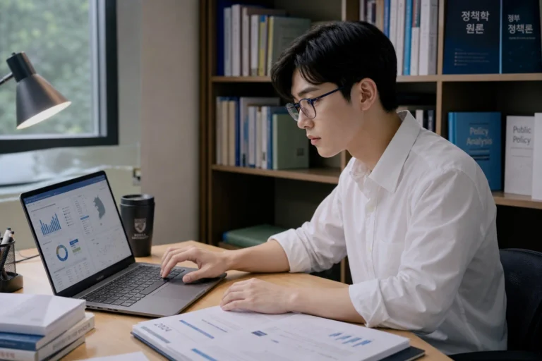 공공정책 분석 (Public Policy Analysis)을 하고 있는 행정학과 학생, 행정학과 전공선택 가이드 대표 이미지