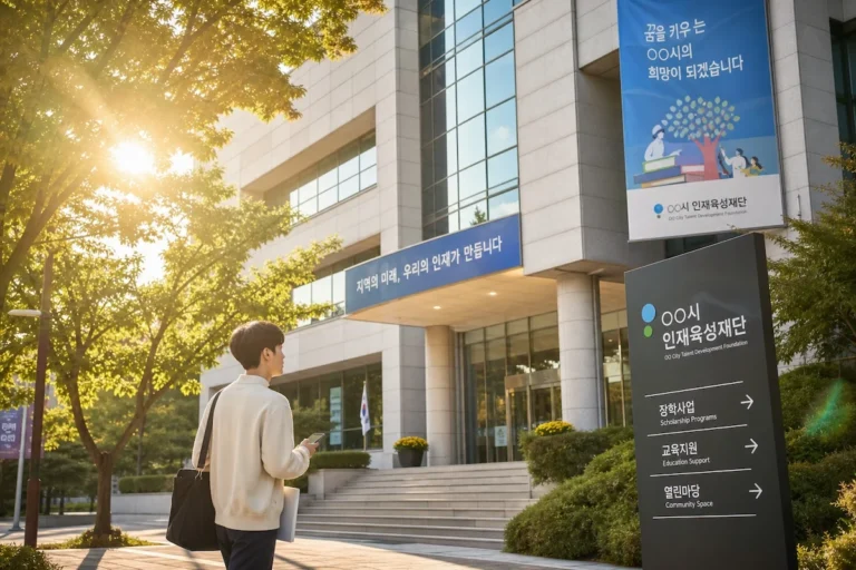 지역장학재단 사무실을 찾아가는 대학생의 희망찬 발걸음