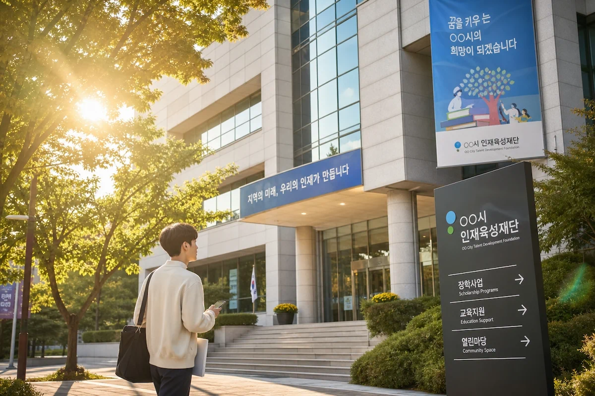 지역장학재단 사무실을 찾아가는 대학생의 희망찬 발걸음