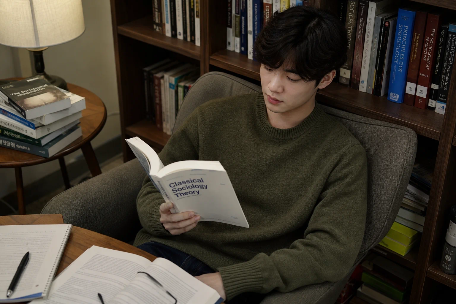 정통 사회학 이론을 읽고 있는 사회학과 전공 학생, 사회학과 전공선택 가이드 대표 이미지