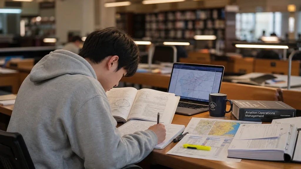 항공 기상을 공부하는 항공운항관리 전공 학생