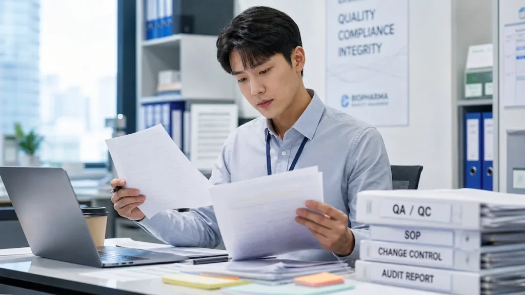 품질 문서를 검토하는 QA 전문가