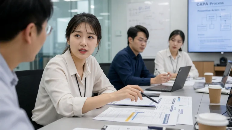 품질 개선 회의에 참석한 QA 담당자