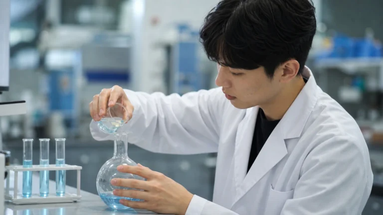 화학 실험을 하는 생명공학과 학생