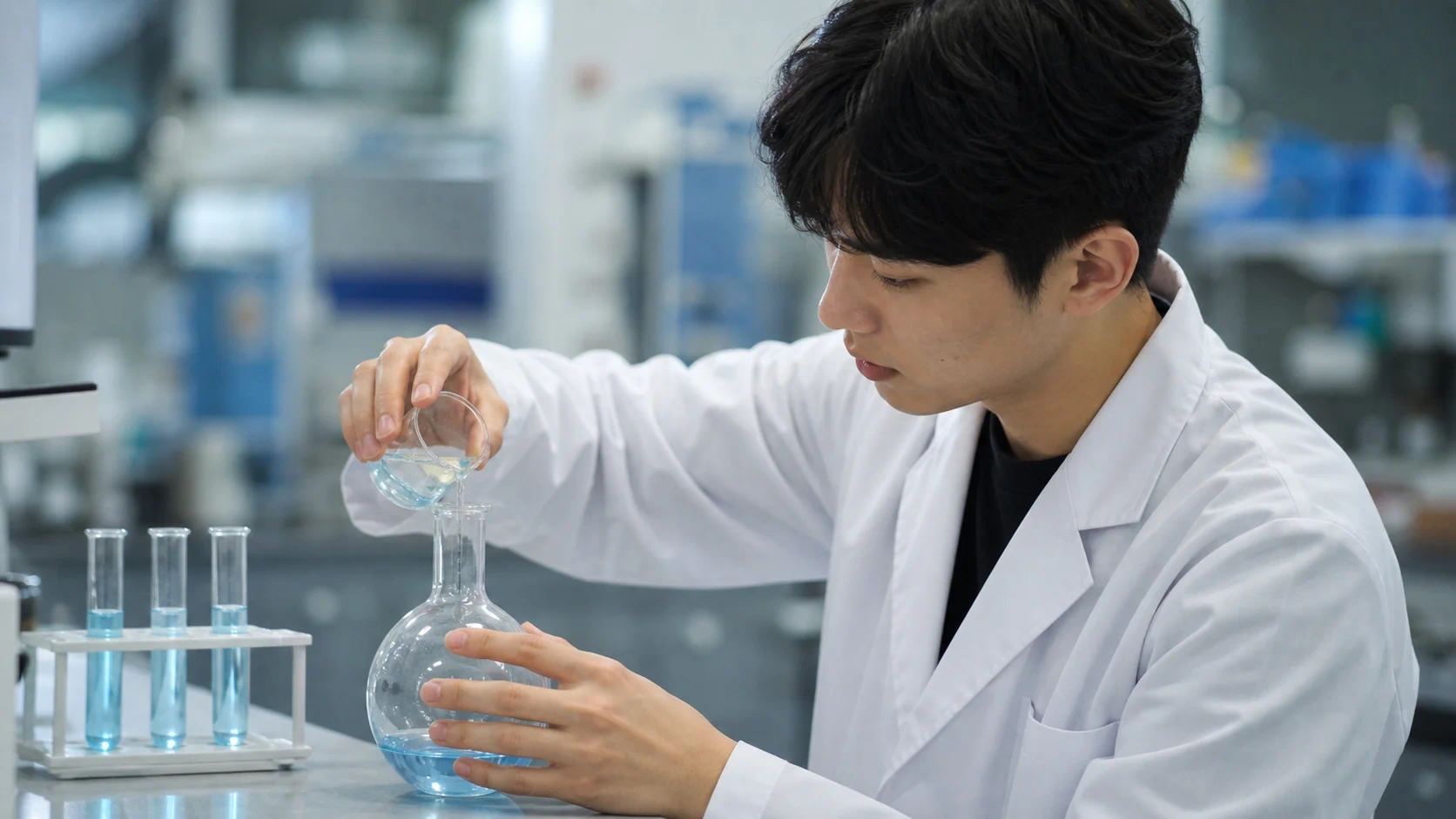 화학 실험을 하는 생명공학과 학생