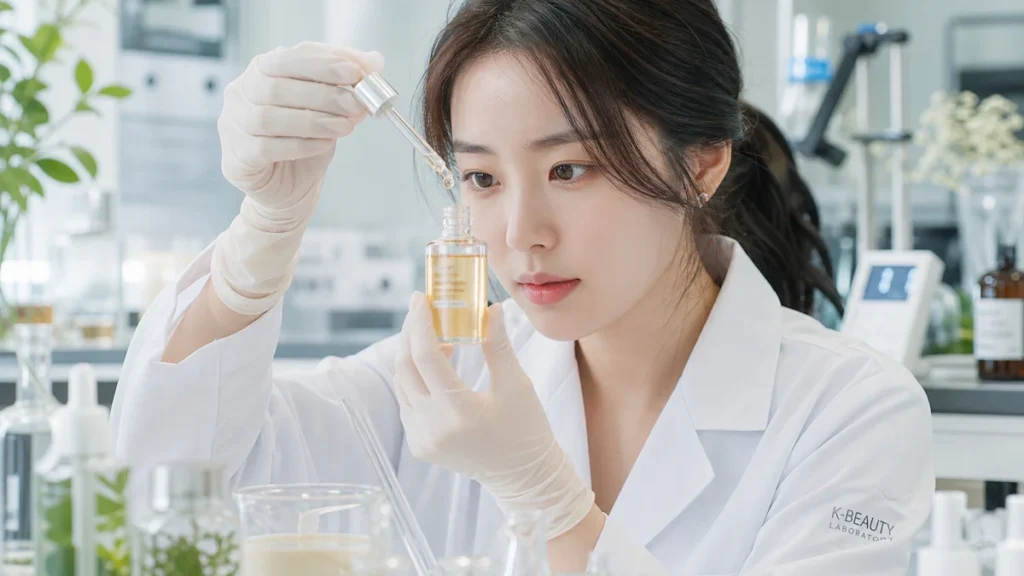 화장품 세럼 포뮬레이션을 연구하는 화장품 연구원