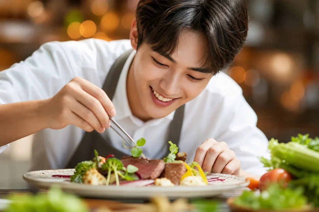 요리에 대한 열정으로 빛나는 젊은 셰프