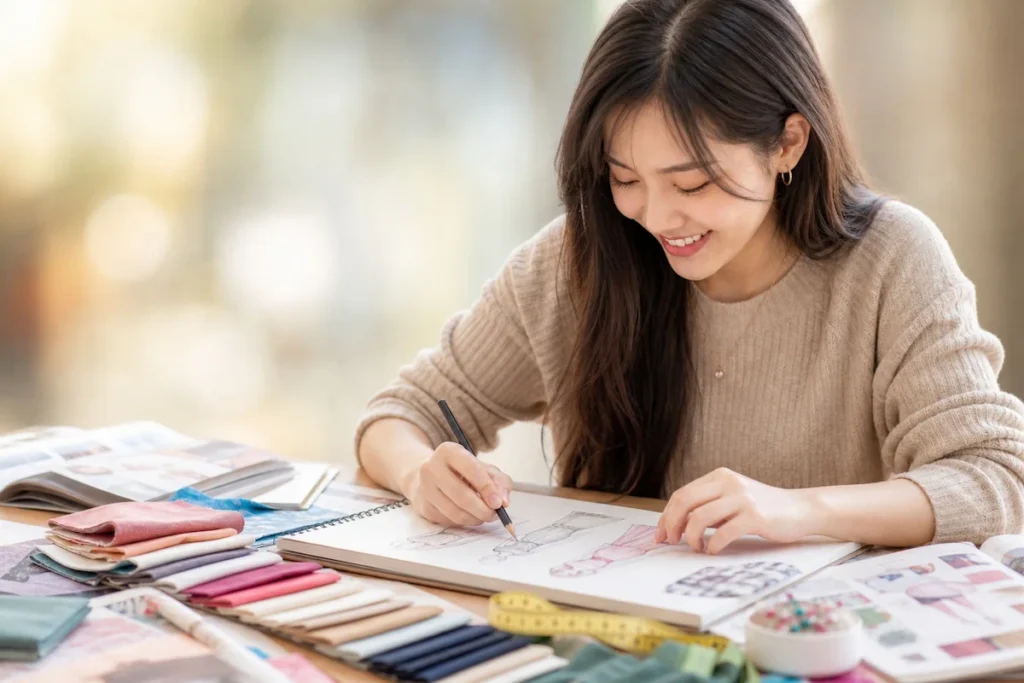 패션 디자인에 열정을 쏟는 젊은 크리에이터