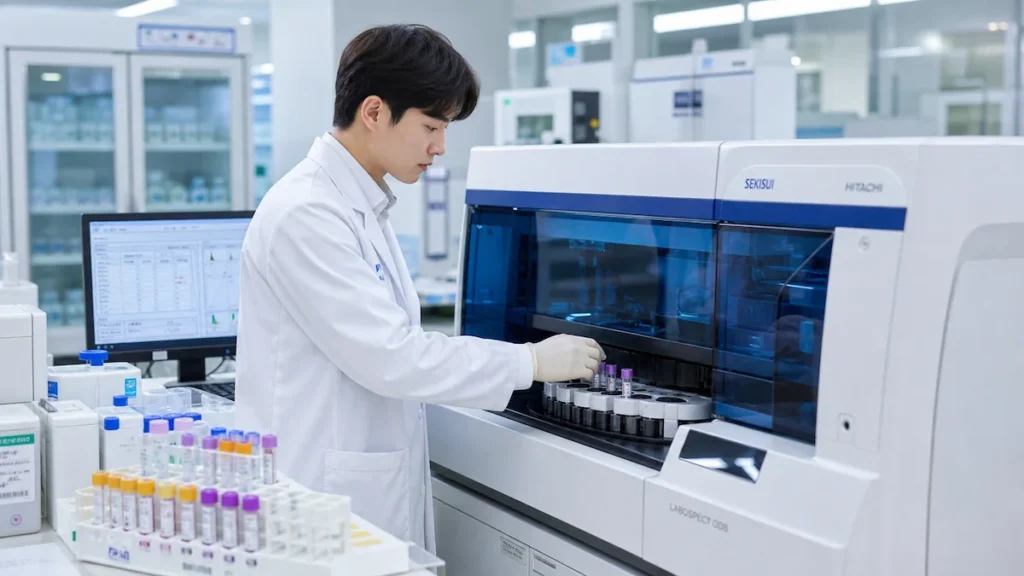 체외진단 장비를 조작하는 임상병리 전문가