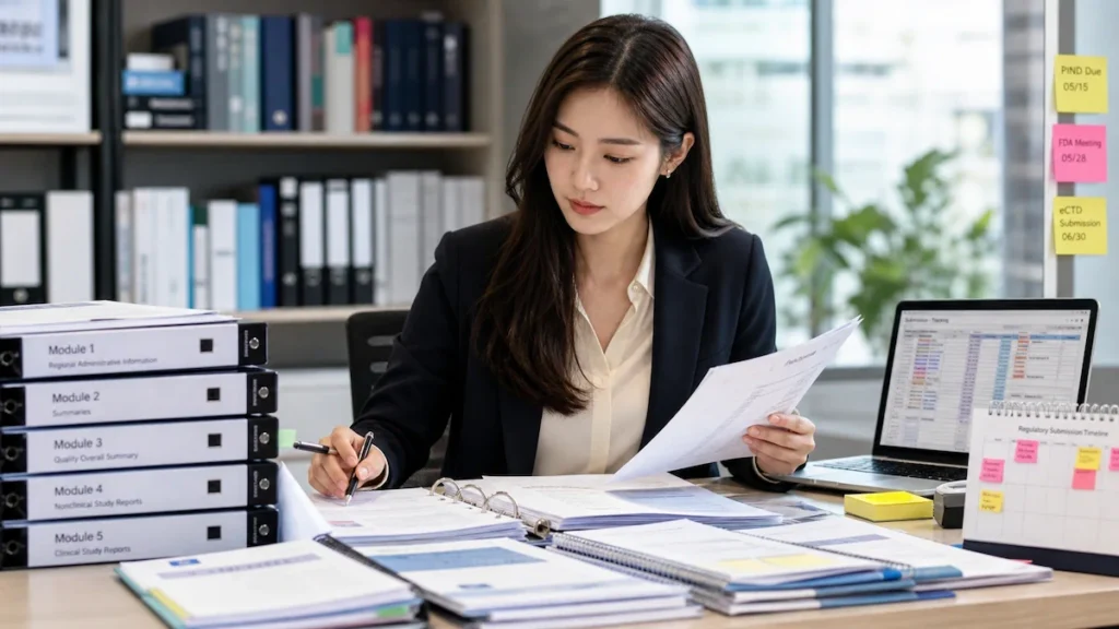 의약품 허가 문서를 검토하는 인허가 전문가