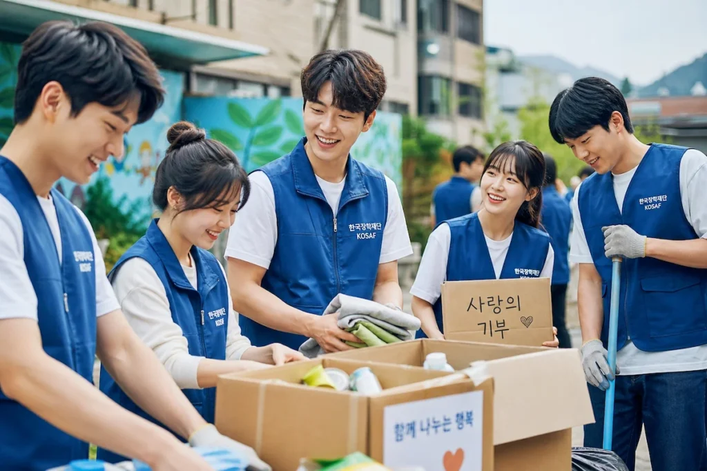 지역사회 봉사활동을 하는 장학생 그룹