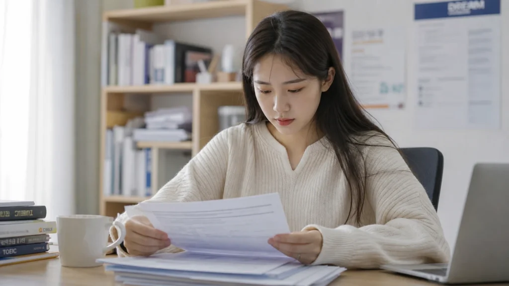 자기소개서를 성실히 작성하고 있는 산학협동재단 장학생 지원자