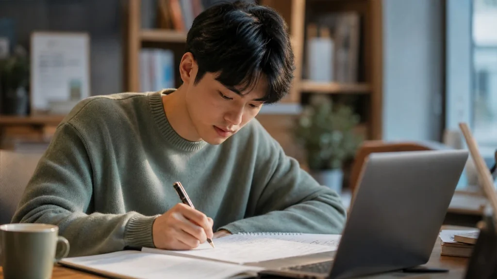 자기소개서를 작성하고 있는 학생