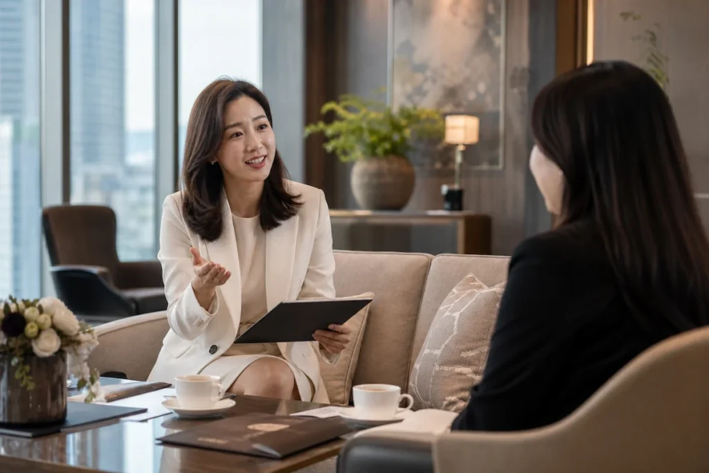 고객과 자산관리를 논의하는 WM 전문가