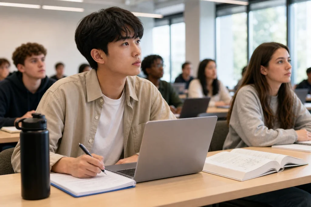 해외대학 강의실에서 수업을 듣는 교환학생