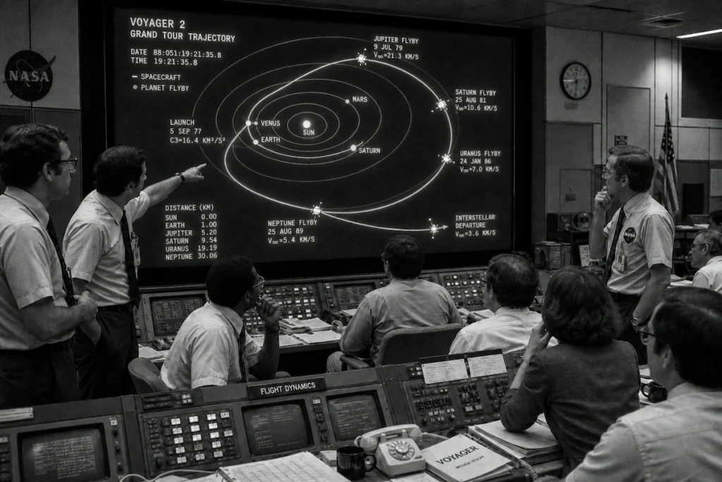 1970년대 NASA 보이저 미션 컨트롤 센터 