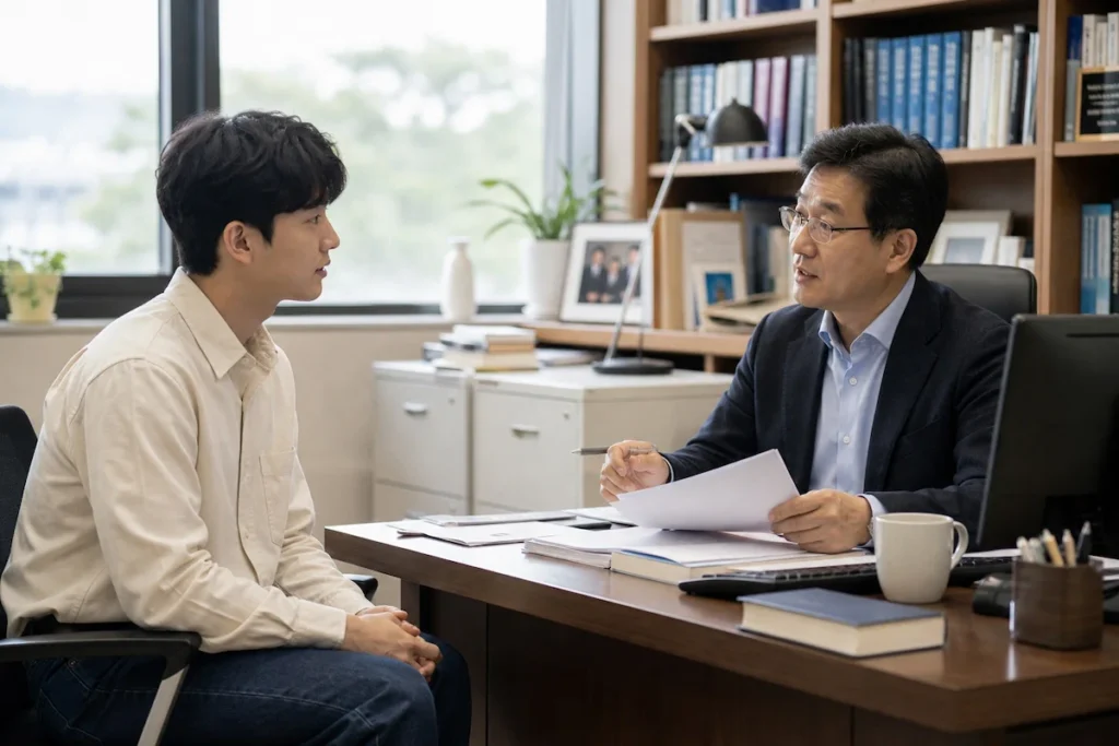 지도교수와 상담하는 대학생