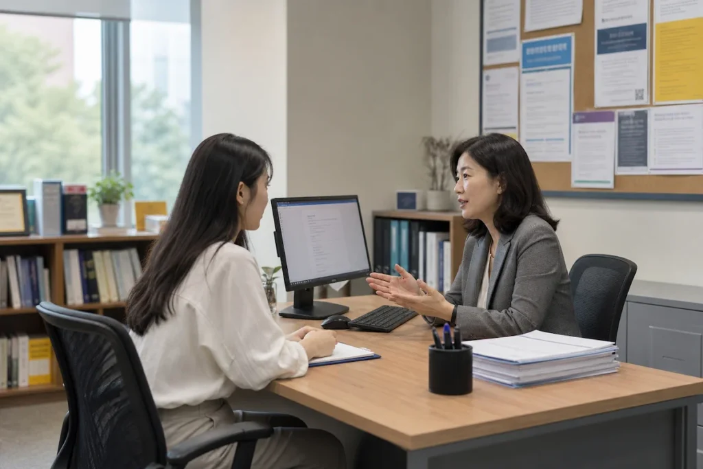 장학금 상담 하는 대학생