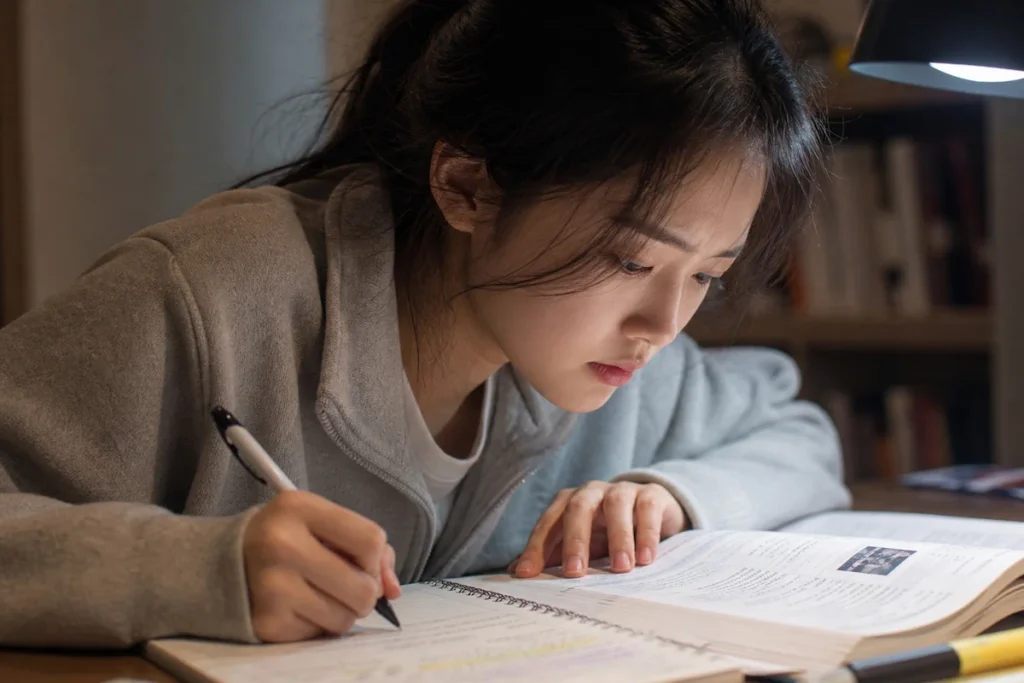 공부에 집중하고 있는 학생