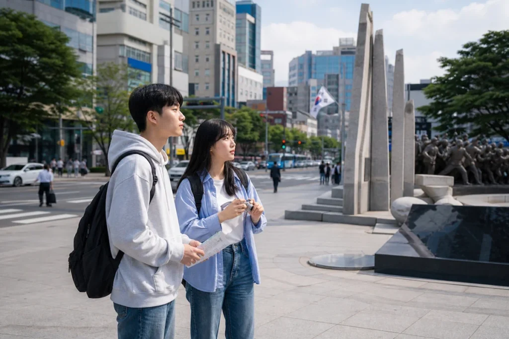 금남로를 걷는 학생들