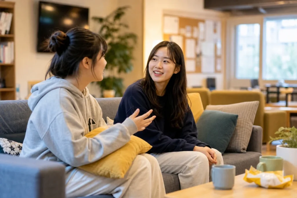 향토학사 라운지에서 대화하는 학생들