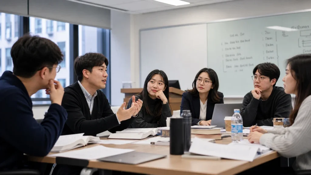 세미나에서 토론 중인 석·박사과정 학생들