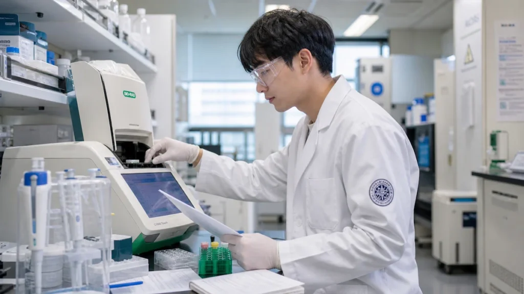 첨단 실험 장비를 조작하는 생명과학 학생
