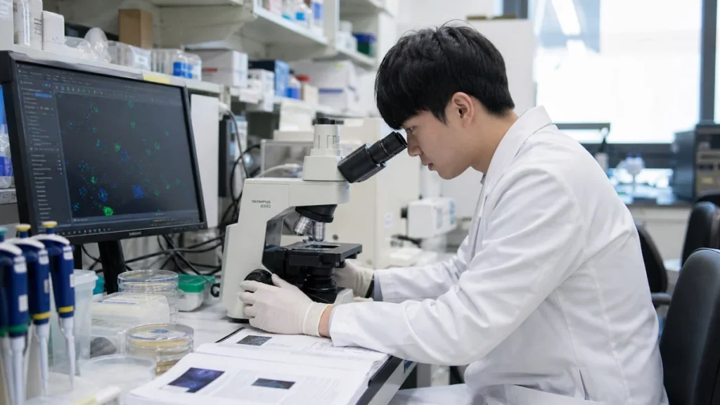 생물학 연구 중인 석사과정 학생
