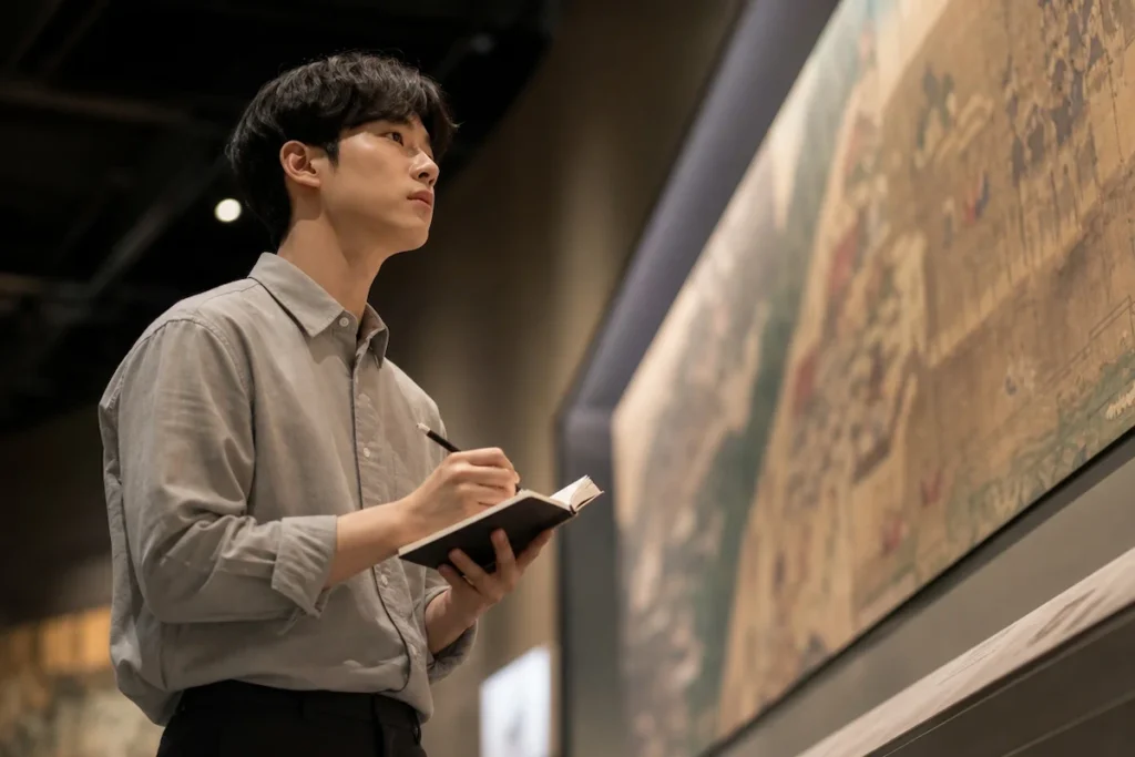 역사 박물관 필드 리서치하는 장학 지원생