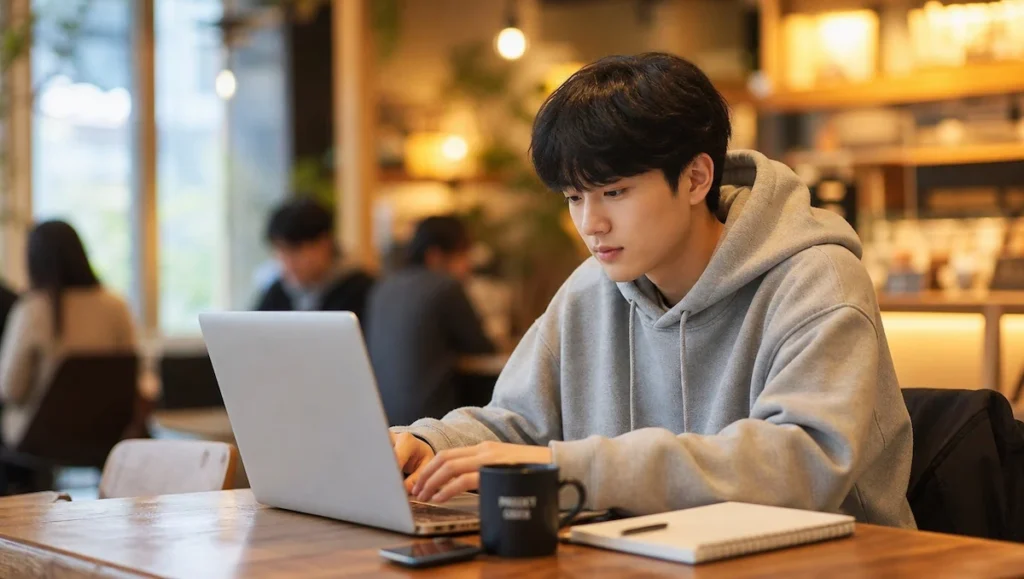 장학생 지원 신청서를 작성하느 학생