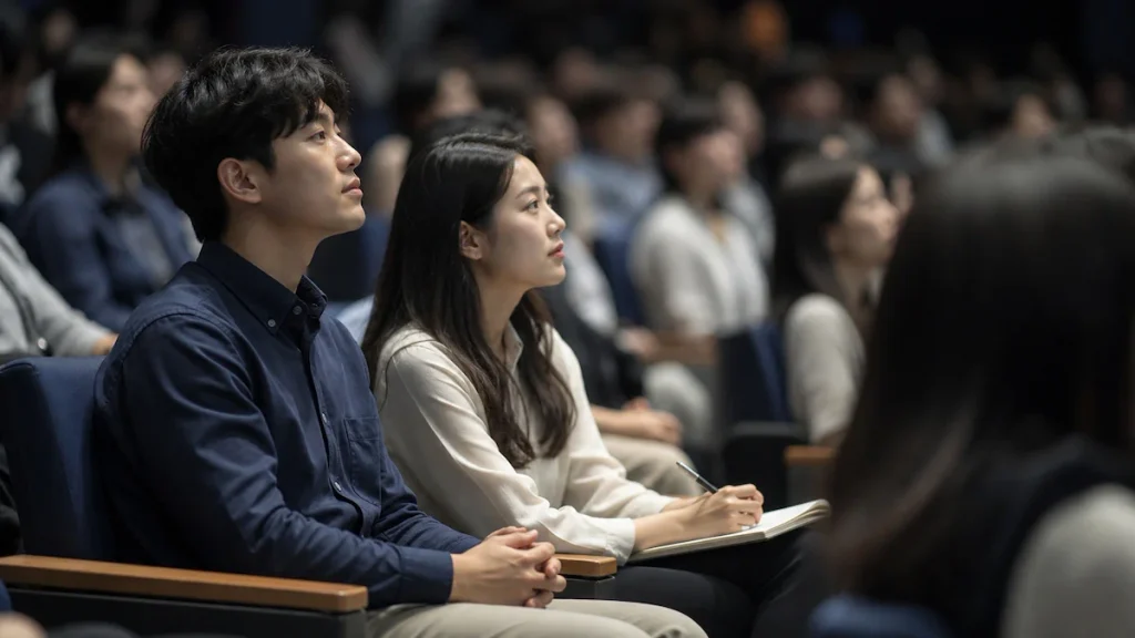 재단이 준비한 유명 인사 특강을 청취하는 장학생들
