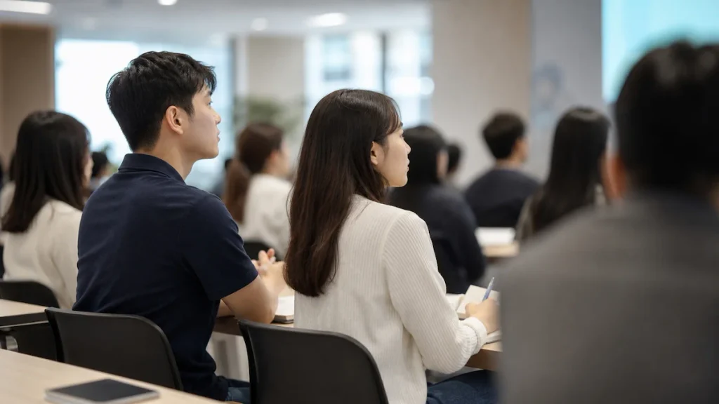 재단이 주최한 특강 청취를 하는 장학생들