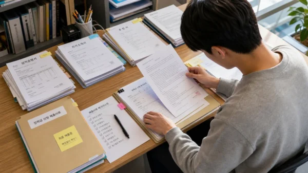 장학금 제출서류를 준비하는 학생