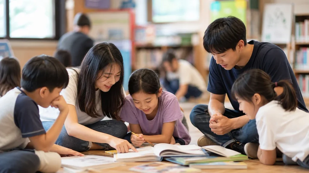 아동 교육 봉사 활동에 참여한 장학생들