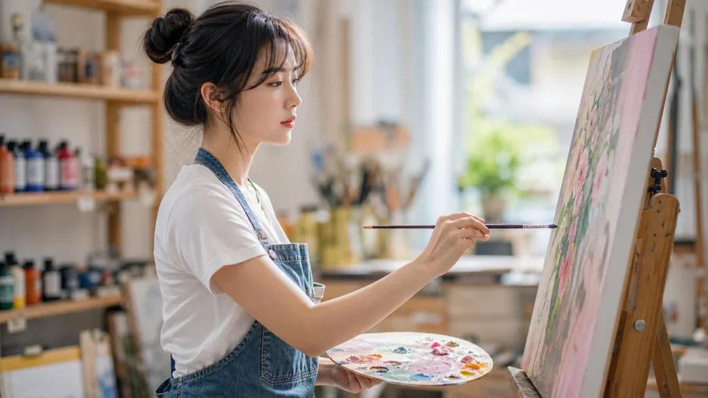 그림을 그리는 미술 전공 학생