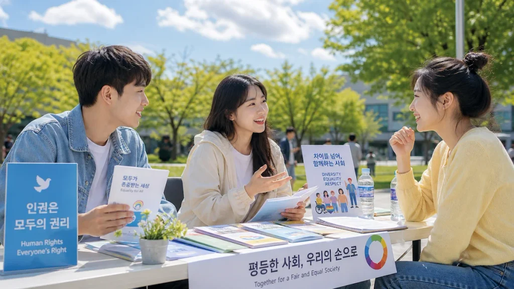 인권 인식 캠페인에 참여한 학생들