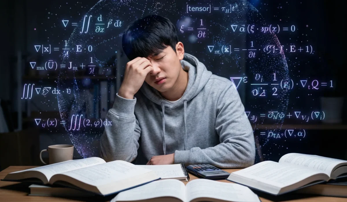 engineering-student-surrounded-floating complex-mathematical-formulas